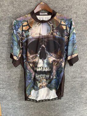 Weimostar Cycling Jersey Mens XXL Multicolor Skull Full Zip Sleeve Pockets Bike